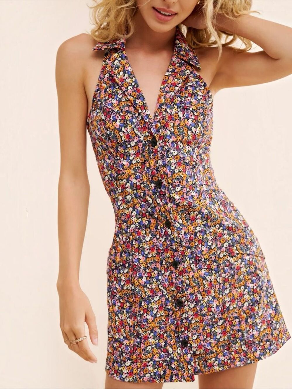 Anthropologie Maeve The Amelia Floral Halter Button Down Mini Dress Small